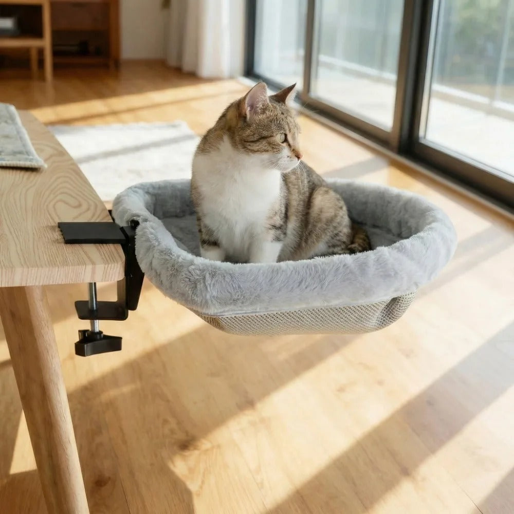 Space-Saving Desk Cat Hammock & Semi-Circular Window Bed